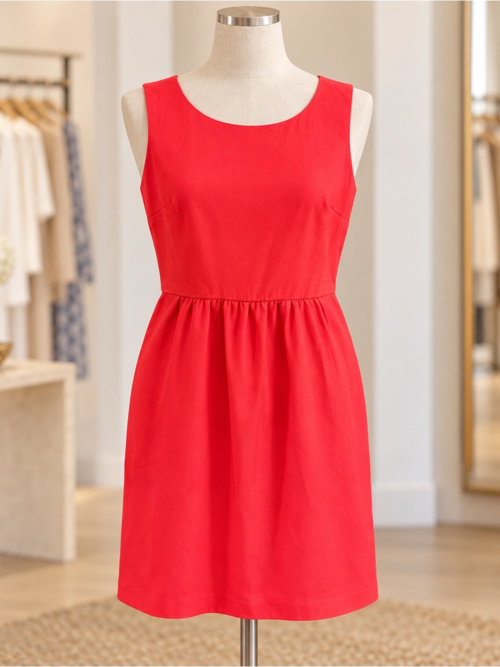 J. Crew Red Sleeveless Gathered-Waist Mini Dress